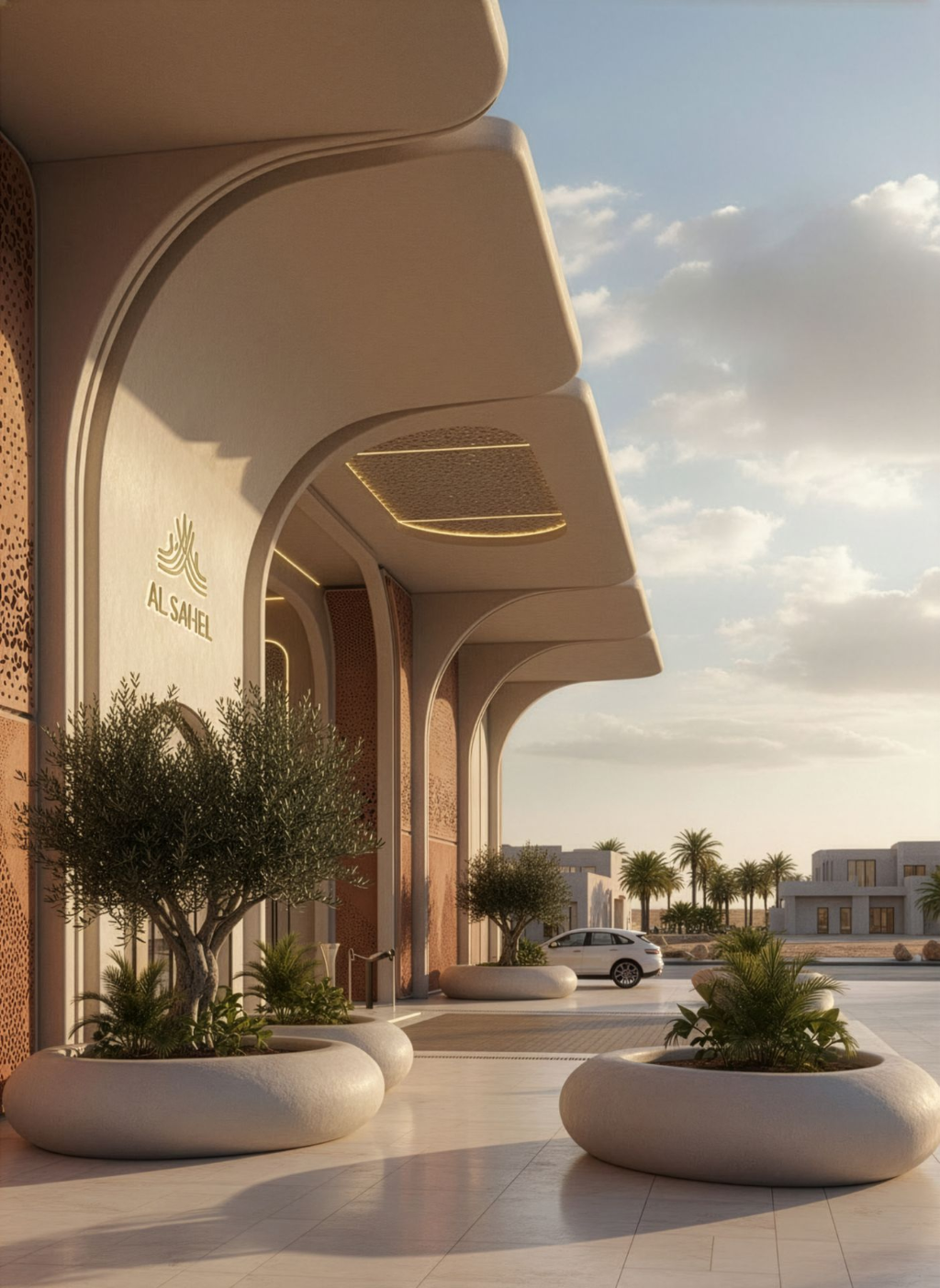 GRP cladding and decorative canopy elements used in exterior architectural shading