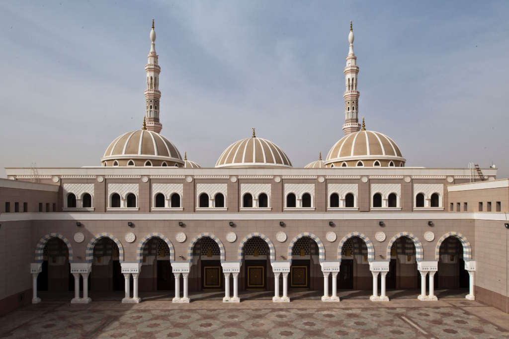 GRC façade with domes and arches on traditional mosque architecture in Saudi Arabia.