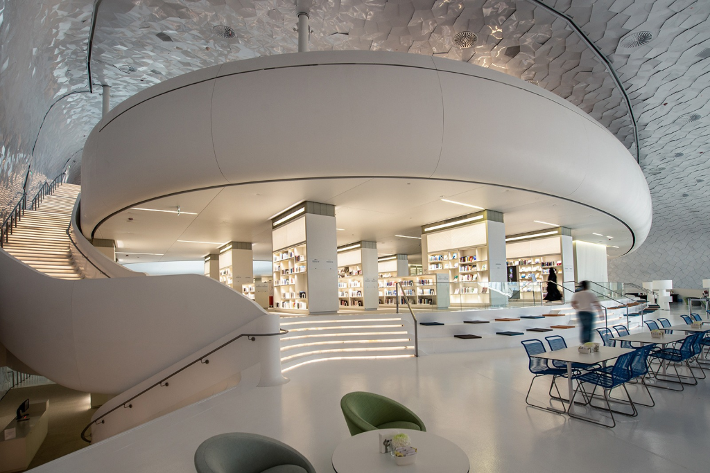 GRG circular dome ceiling with smooth curved bulkheads and decorative interior detailing