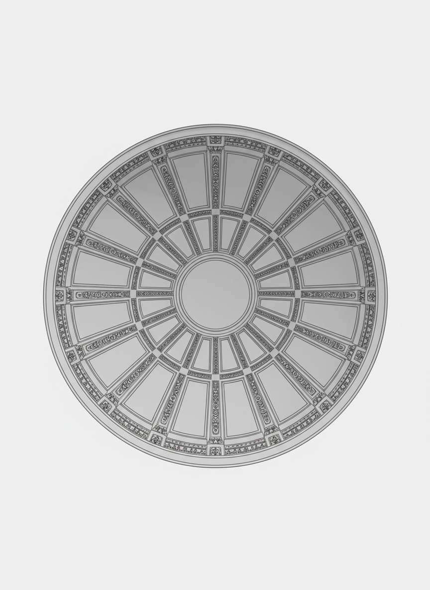 Segmented GRG ceiling with radial decorative panels for easy installation and maintenance