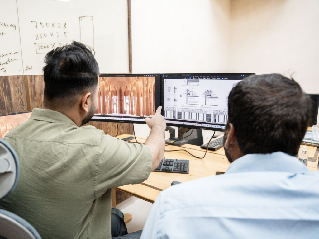 GRC manufacturing facility in Riyadh showing moulding, casting, and finishing operations.